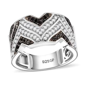 GP Royal Art Deco Collection Black and White Diamond Men's Ring in Rhodium Over Sterling Silver (Size 6.0) 0.50 ctw