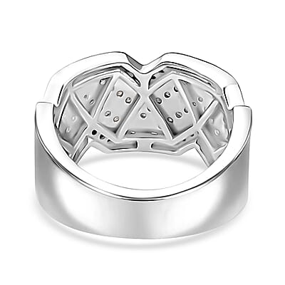 GP Royal Art Deco Collection Black and White Diamond Men's Ring in Rhodium Over Sterling Silver (Size 6.0) 0.50 ctw