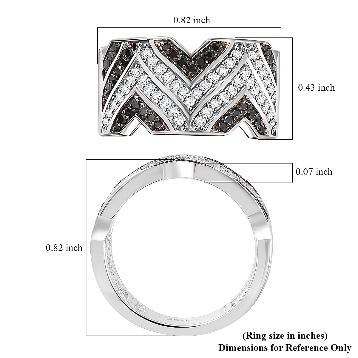 GP Royal Art Deco Collection Black and White Diamond Men's Ring in Rhodium Over Sterling Silver (Size 6.0) 0.50 ctw