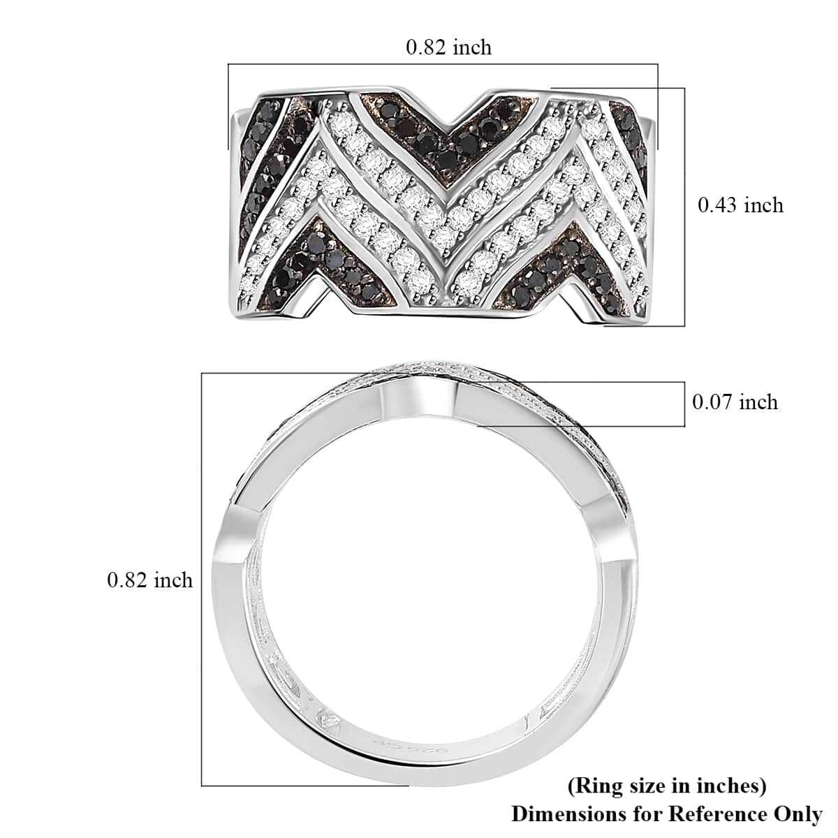 GP Royal Art Deco Collection Black and White Diamond Men's Ring in Rhodium Over Sterling Silver (Size 6.0) 0.50 ctw image number 5