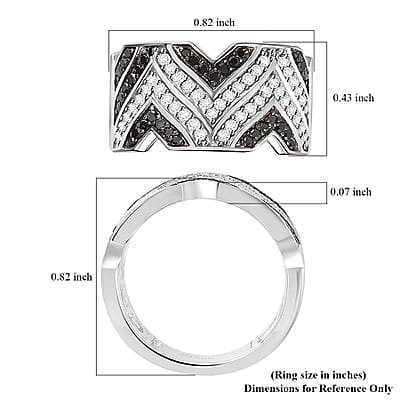 GP Royal Art Deco Collection Black and White Diamond Men's Ring in Rhodium Over Sterling Silver (Size 6.0) 0.50 ctw