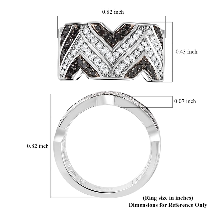 GP Royal Art Deco Collection Black and White Diamond Men's Ring in Rhodium Over Sterling Silver (Size 6.0) 0.50 ctw
