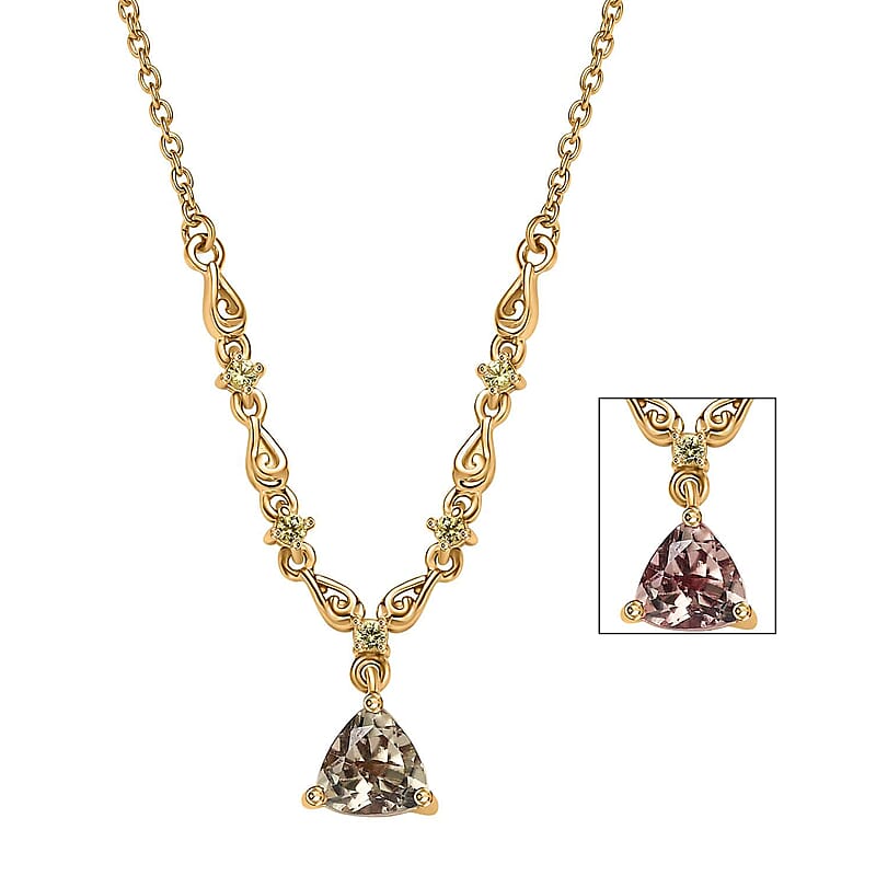 D'Joy AAA Turkizite and Yellow Sapphire Necklace 18-20 Inches in 18K Vermeil Yellow Gold Over Sterling Silver 1.50 ctw