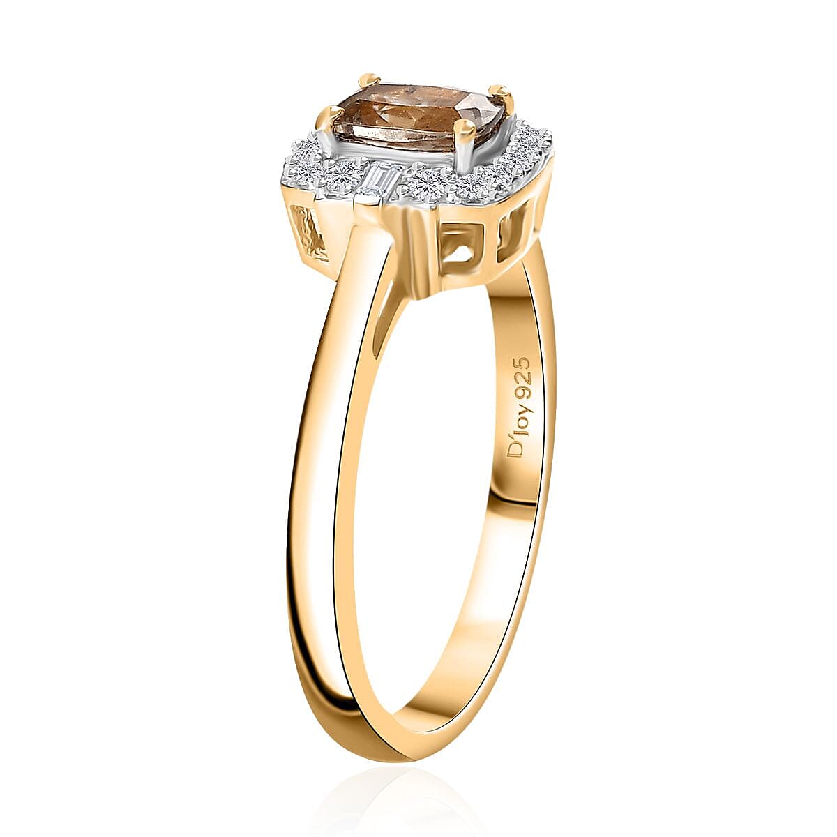 AAA Turkizite and White Zircon Halo Ring in 18K Vermeil Yellow Gold Over Sterling Silver (Size 5.0) 0.90 ctw