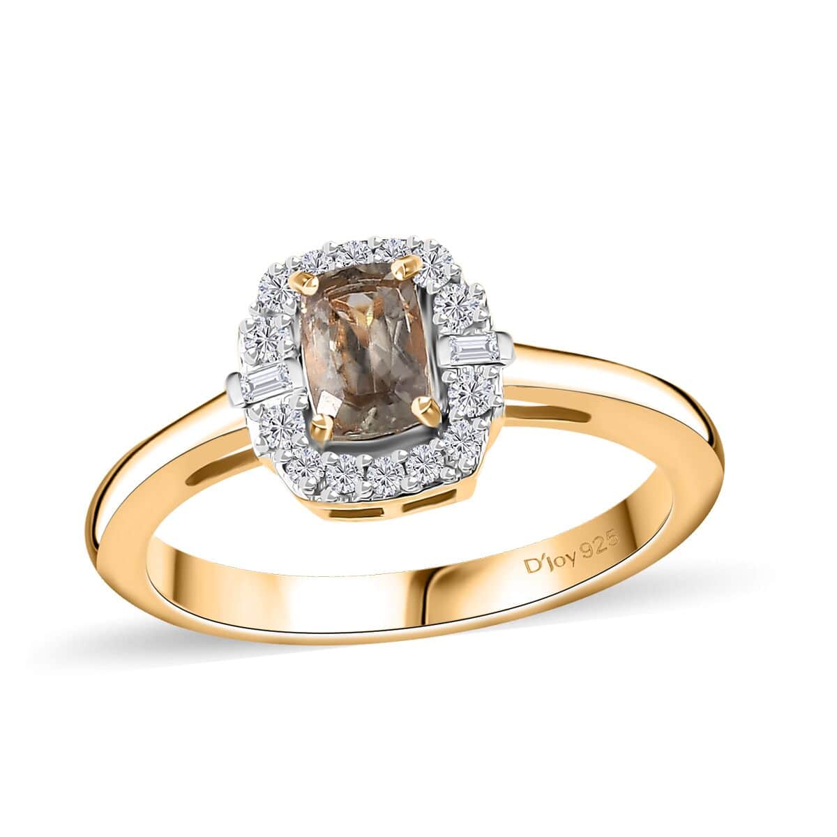 AAA Turkizite and White Zircon Halo Ring in 18K Vermeil Yellow Gold Over Sterling Silver (Size 8.0) 0.90 ctw image number 0