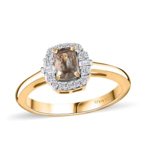 AAA Turkizite and White Zircon Halo Ring in 18K Vermeil Yellow Gold Over Sterling Silver (Size 8.0) 0.90 ctw