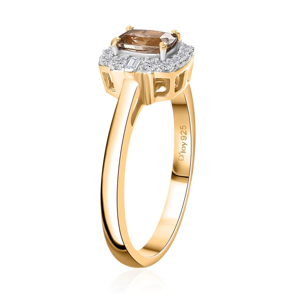 AAA Turkizite and White Zircon Halo Ring in 18K Vermeil Yellow Gold Over Sterling Silver (Size 8.0) 0.90 ctw image number 3
