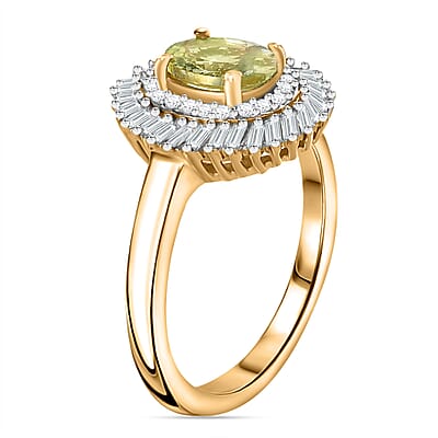 Premium Brazilian Mint Garnet and Diamond Island Ring in 18K Vermeil Yellow Gold Over Sterling Silver (Size 5.0) 1.15 ctw