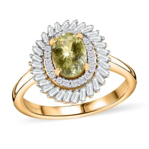 Premium Brazilian Mint Garnet and Diamond Island Ring in 18K Vermeil Yellow Gold Over Sterling Silver (Size 7.0) 1.15 ctw