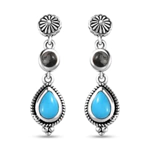 Artisan Crafted Sleeping Beauty Turquoise and White Buffalo Dangling Earrings in Sterling Silver 2.00 ctw (Del. in 8-10 Days)