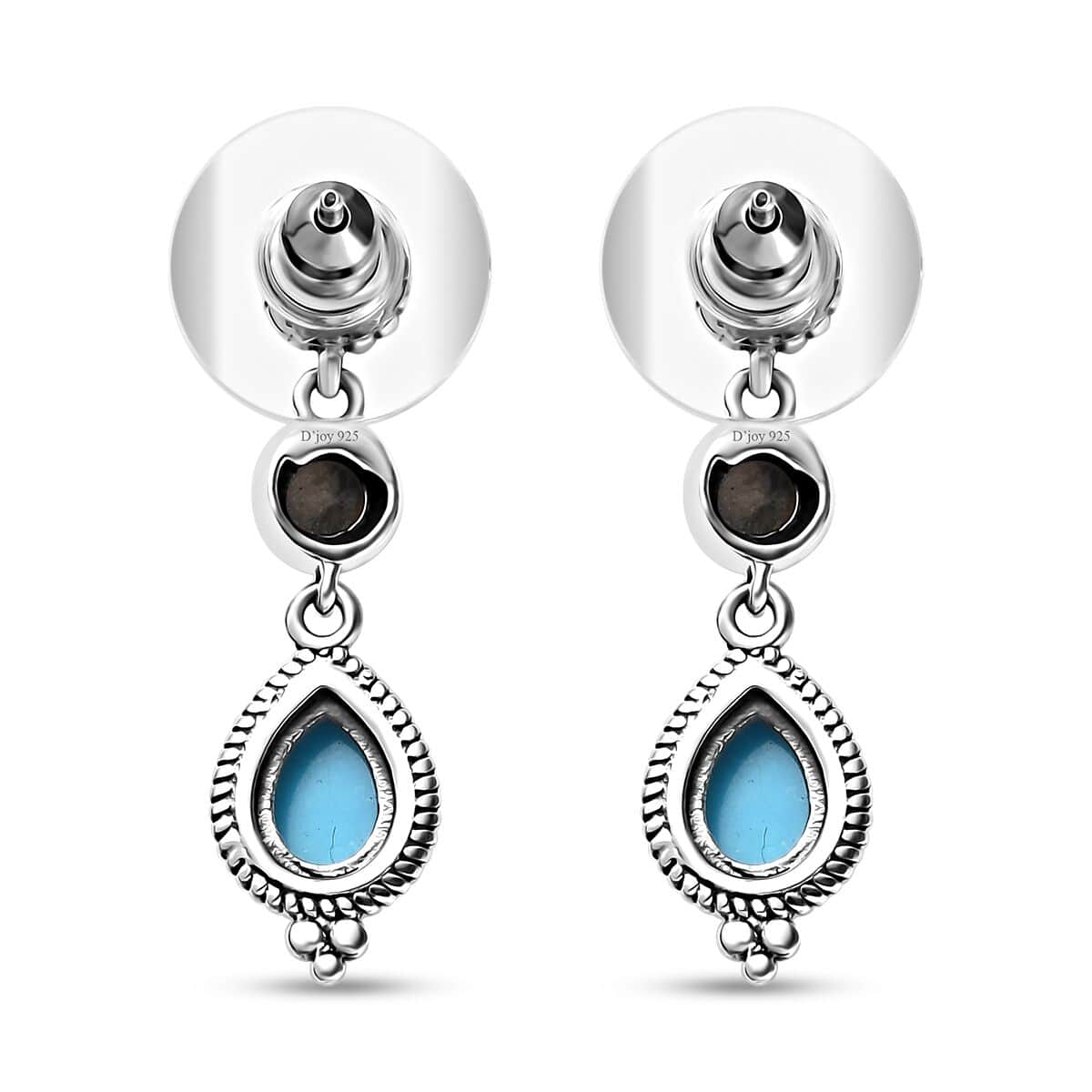 Artisan Crafted Sleeping Beauty Turquoise and White Buffalo Dangling Earrings in Sterling Silver 2.00 ctw image number 3