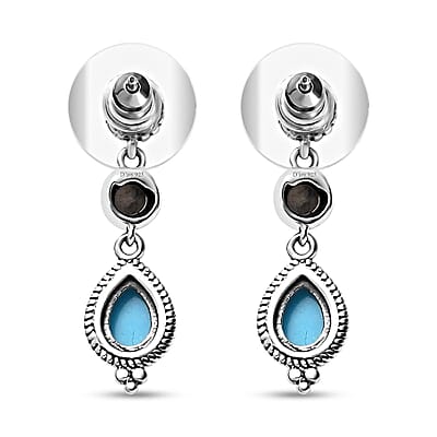 D'Joy Artisan Crafted Sleeping Beauty Turquoise and White Buffalo Dangling Earrings in Sterling Silver 2.00 ctw