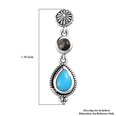 D'Joy Artisan Crafted Sleeping Beauty Turquoise and White Buffalo Dangling Earrings in Sterling Silver 2.00 ctw