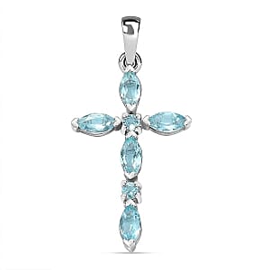 Paraiba Apatite  Cross Pendant in Platinum Over Sterling Silver 1.41 ctw