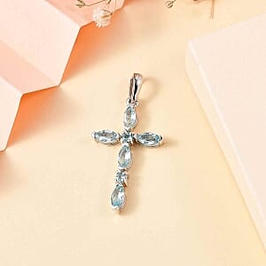 Paraiba Apatite  Cross Pendant in Platinum Over Sterling Silver 1.41 ctw