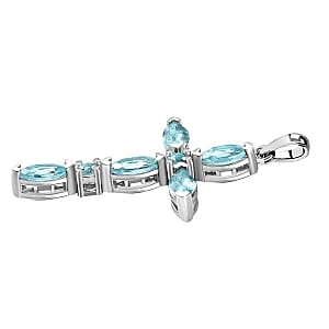 Paraiba Apatite  Cross Pendant in Platinum Over Sterling Silver 1.41 ctw