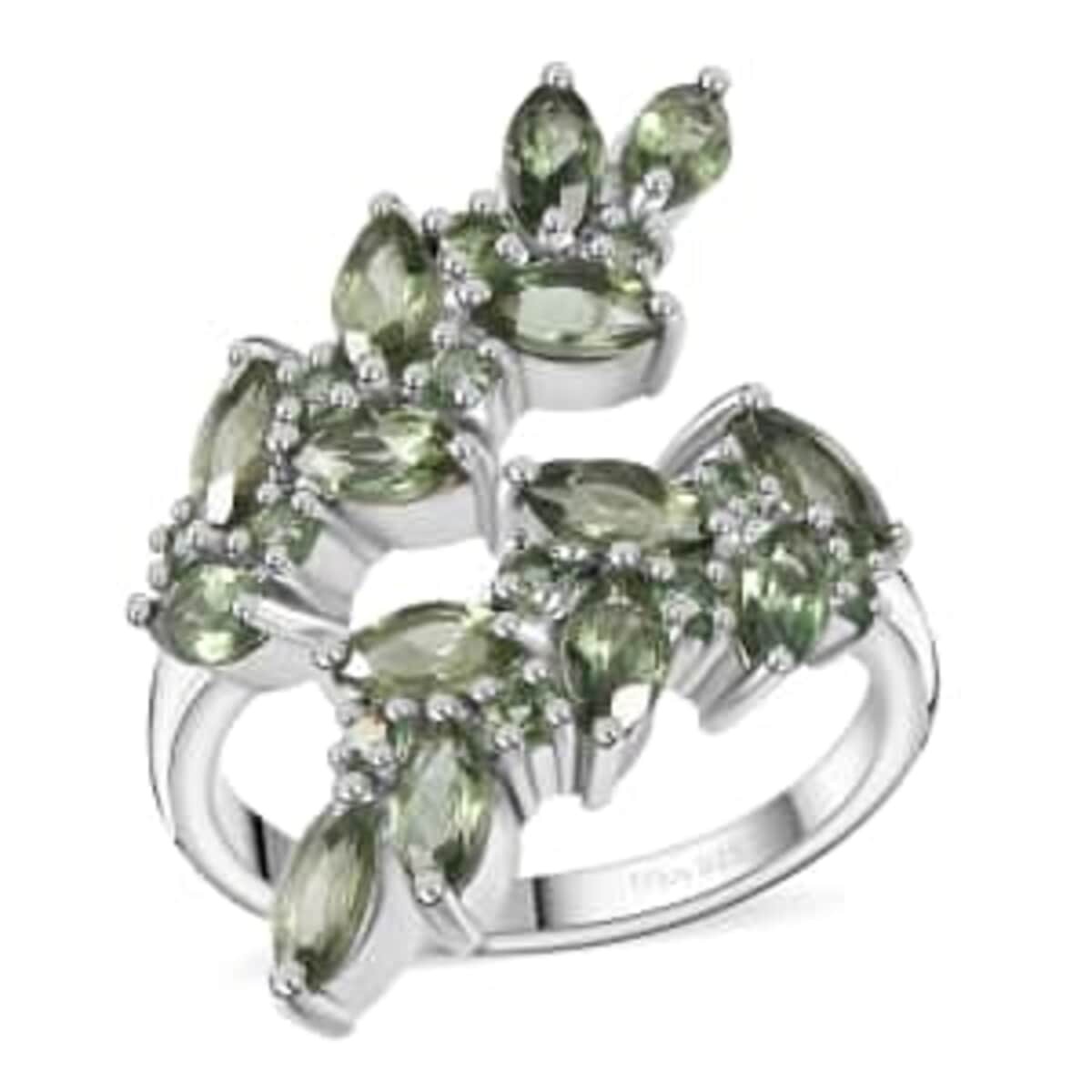 Andranomaro Green Apatite Bypass Leaf Ring in Rhodium Over Sterling Silver (Size 6.0) 4.35 ctw image number 0