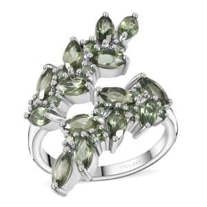 Andranomaro Green Apatite Bypass Leaf Ring in Rhodium Over Sterling Silver (Size 6.0) 4.35 ctw