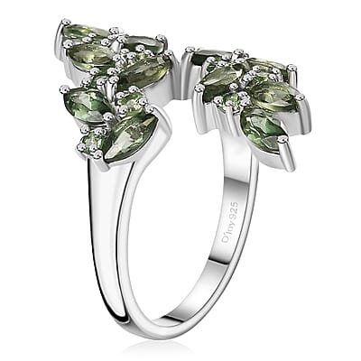 D'Joy Andranomaro Green Apatite Bypass Leaf Ring in Rhodium Over Sterling Silver (Size 6.0) 4.35 ctw