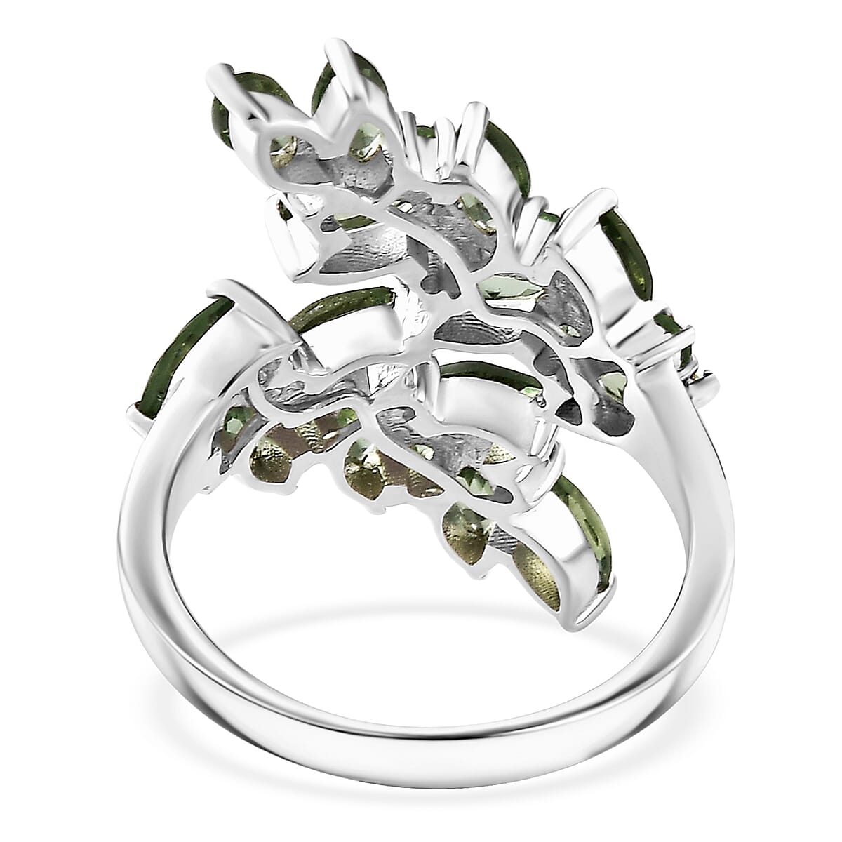 D'Joy Andranomaro Green Apatite Bypass Leaf Ring in Rhodium Over Sterling Silver (Size 6.0) 4.35 ctw