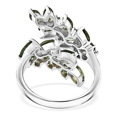D'Joy Andranomaro Green Apatite Bypass Leaf Ring in Rhodium Over Sterling Silver (Size 6.0) 4.35 ctw