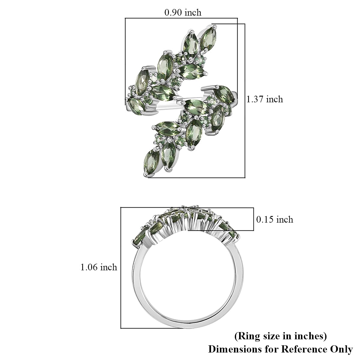 D'Joy Andranomaro Green Apatite Bypass Leaf Ring in Rhodium Over Sterling Silver (Size 6.0) 4.35 ctw