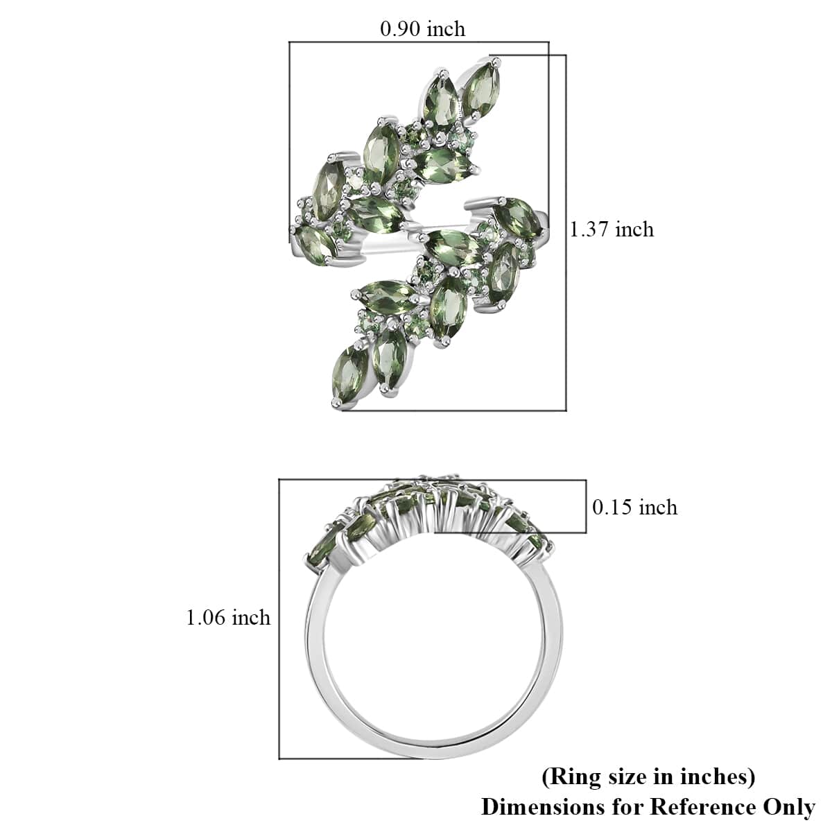 Andranomaro Green Apatite Bypass Leaf Ring in Rhodium Over Sterling Silver (Size 6.0) 4.35 ctw image number 5
