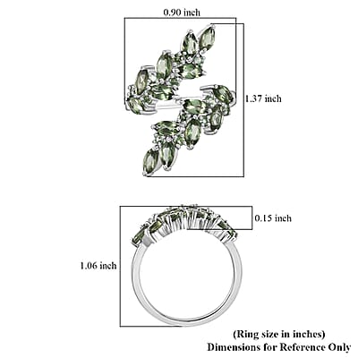 D'Joy Andranomaro Green Apatite Bypass Leaf Ring in Rhodium Over Sterling Silver (Size 6.0) 4.35 ctw
