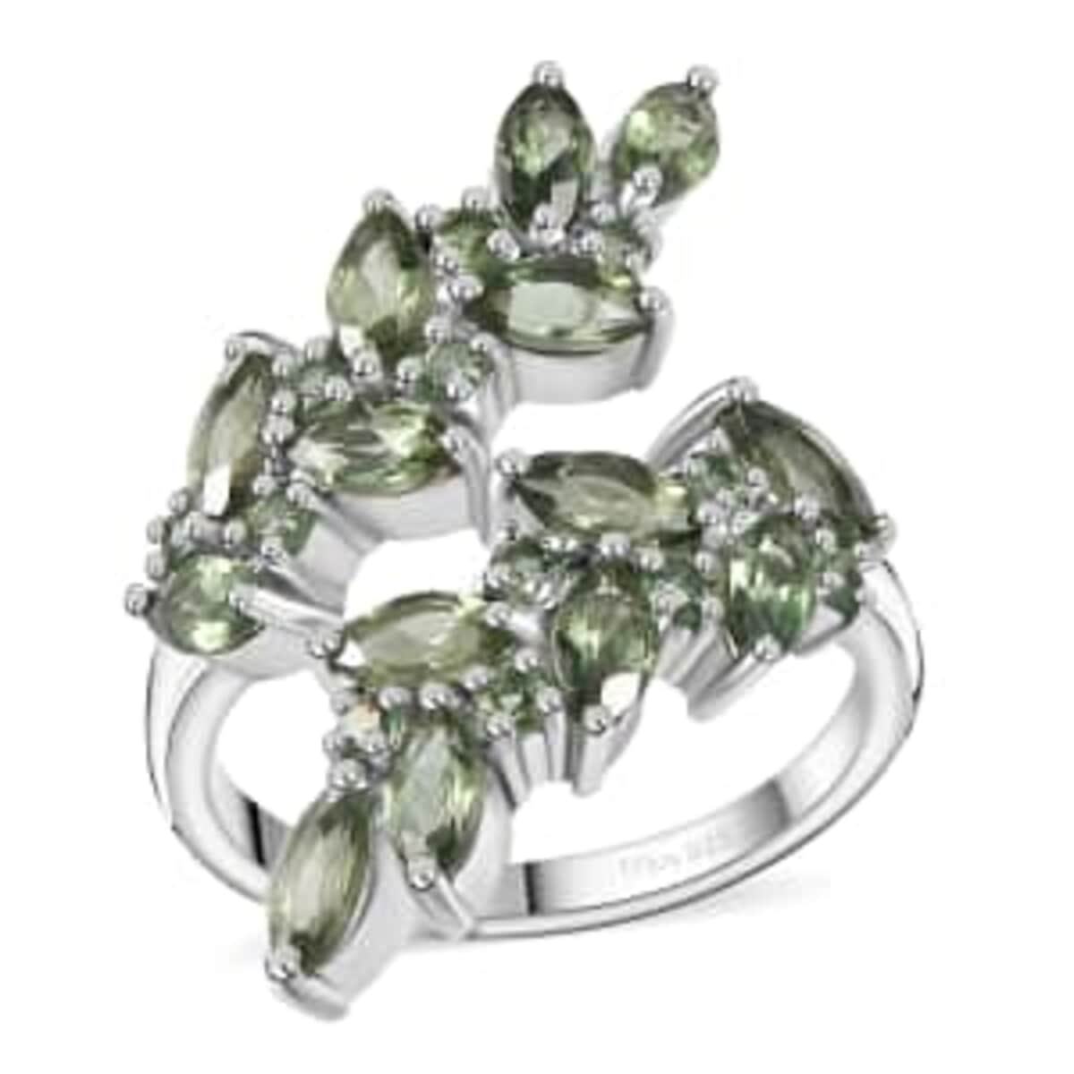 Andranomaro Green Apatite Bypass Leaf Ring in Rhodium Over Sterling Silver (Size 7.0) 4.35 ctw image number 0