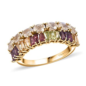 Moon Glow Moonstone and Multi Gemstone Rainbow Ring in 18K Vermeil Yellow Gold Over Sterling Silver (Size 6.0) 2.15 ctw