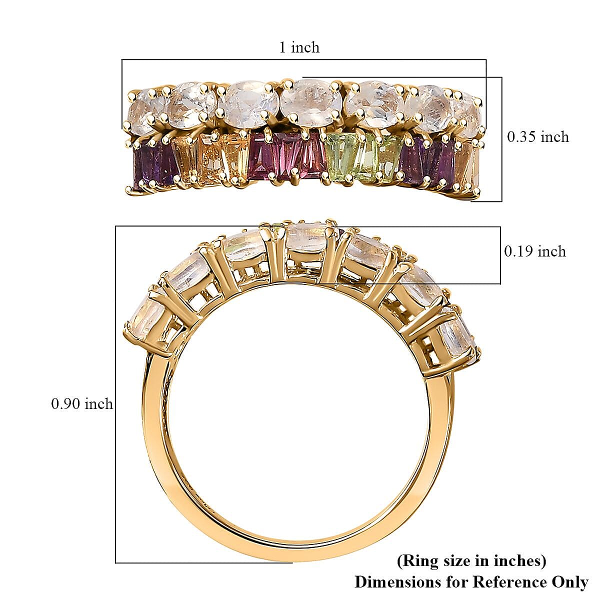 Moon Glow Moonstone and Multi Gemstone Rainbow Ring in 18K Vermeil Yellow Gold Over Sterling Silver (Size 6.0) 2.15 ctw