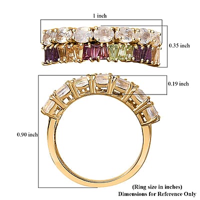 Moon Glow Moonstone and Multi Gemstone Rainbow Ring in 18K Vermeil Yellow Gold Over Sterling Silver (Size 6.0) 2.15 ctw