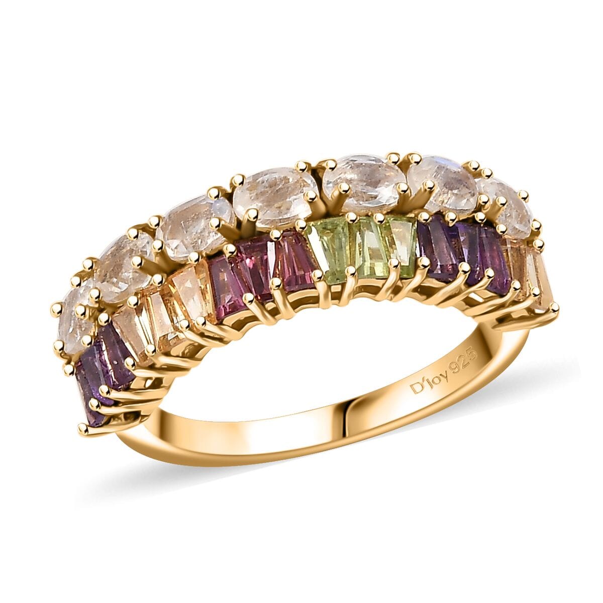 Moon Glow Moonstone and Multi Gemstone Rainbow Ring in 18K Vermeil Yellow Gold Over Sterling Silver (Size 8.0) 2.15 ctw image number 0