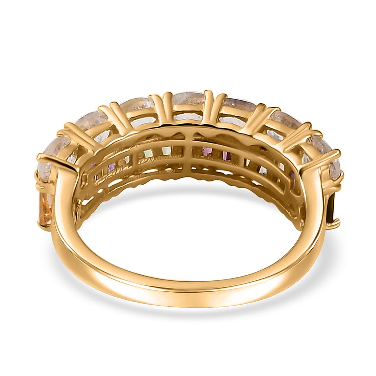 Moon Glow Moonstone and Multi Gemstone Rainbow Ring in 18K Vermeil Yellow Gold Over Sterling Silver (Size 9.0) 2.15 ctw image number 4