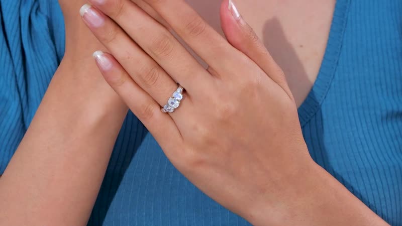 Moon Glow Moonstone, White Zircon Moon and Star Ring in 18K Vermeil YG and Rhodium Over Sterling Silver 1.60 ctw