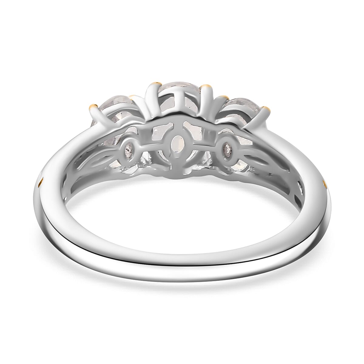 Moon Glow Moonstone, White Zircon Moon and Star Ring in 18K Vermeil YG and Rhodium Over Sterling Silver (Size 5.0) 1.60 ctw