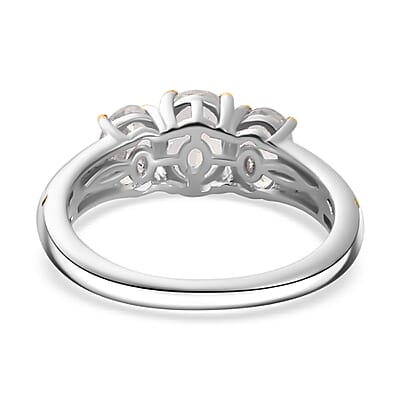Moon Glow Moonstone, White Zircon Moon and Star Ring in 18K Vermeil YG and Rhodium Over Sterling Silver (Size 5.0) 1.60 ctw