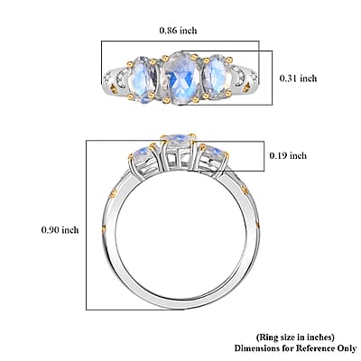 Moon Glow Moonstone, White Zircon Moon and Star Ring in 18K Vermeil YG and Rhodium Over Sterling Silver (Size 5.0) 1.60 ctw