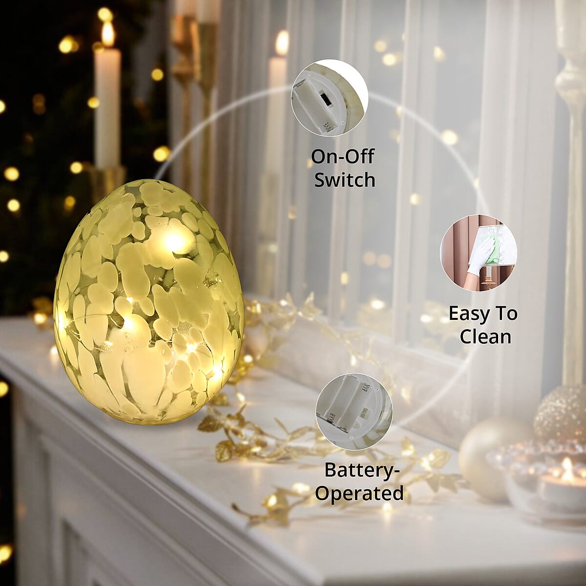 Egg Shape Glass LED Lamp (3xAAA Battery not Included) image number 4