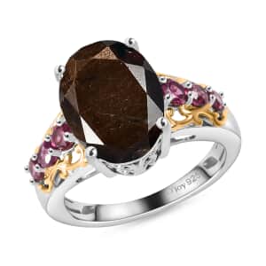 Zawadi Chocolate Sapphire and Orissa Rhodolite Garnet Ring in 18K Vermeil YG and Rhodium Over Sterling Silver (Size 6.0) 9.00 ctw