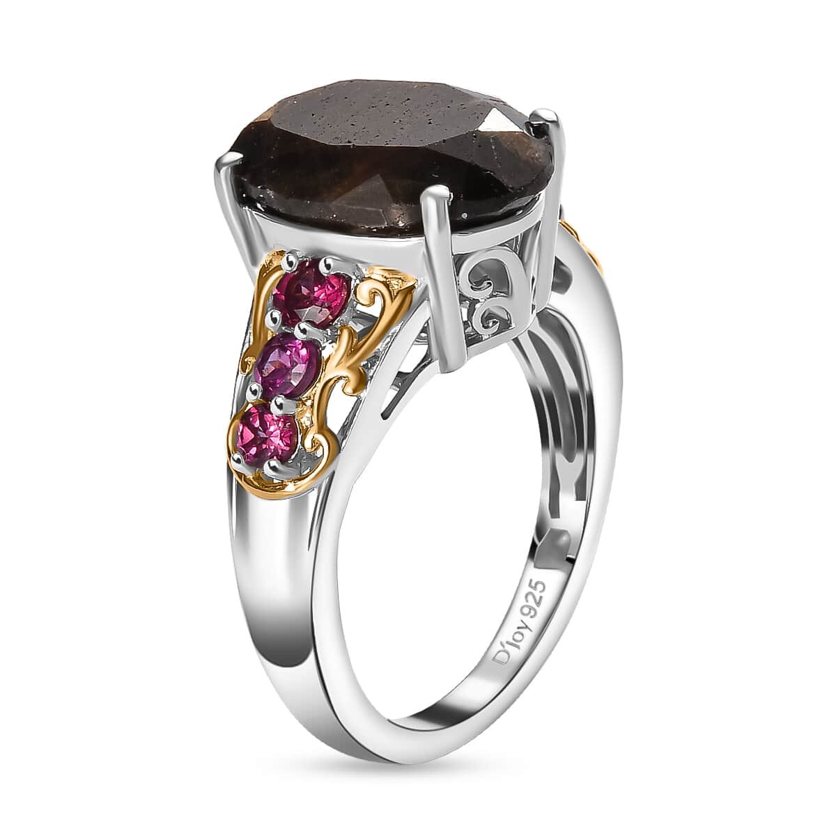 Zawadi Chocolate Sapphire, Orissa Rhodolite Garnet Ring in 18K Vermeil YG and Rhodium Over Sterling Silver (Size 6.0) 9.00 ctw image number 3