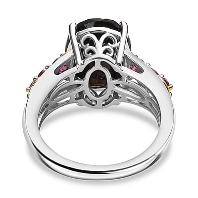 Zawadi Chocolate Sapphire and Orissa Rhodolite Garnet Ring in 18K Vermeil YG and Rhodium Over Sterling Silver (Size 6.0) 9.00 ctw