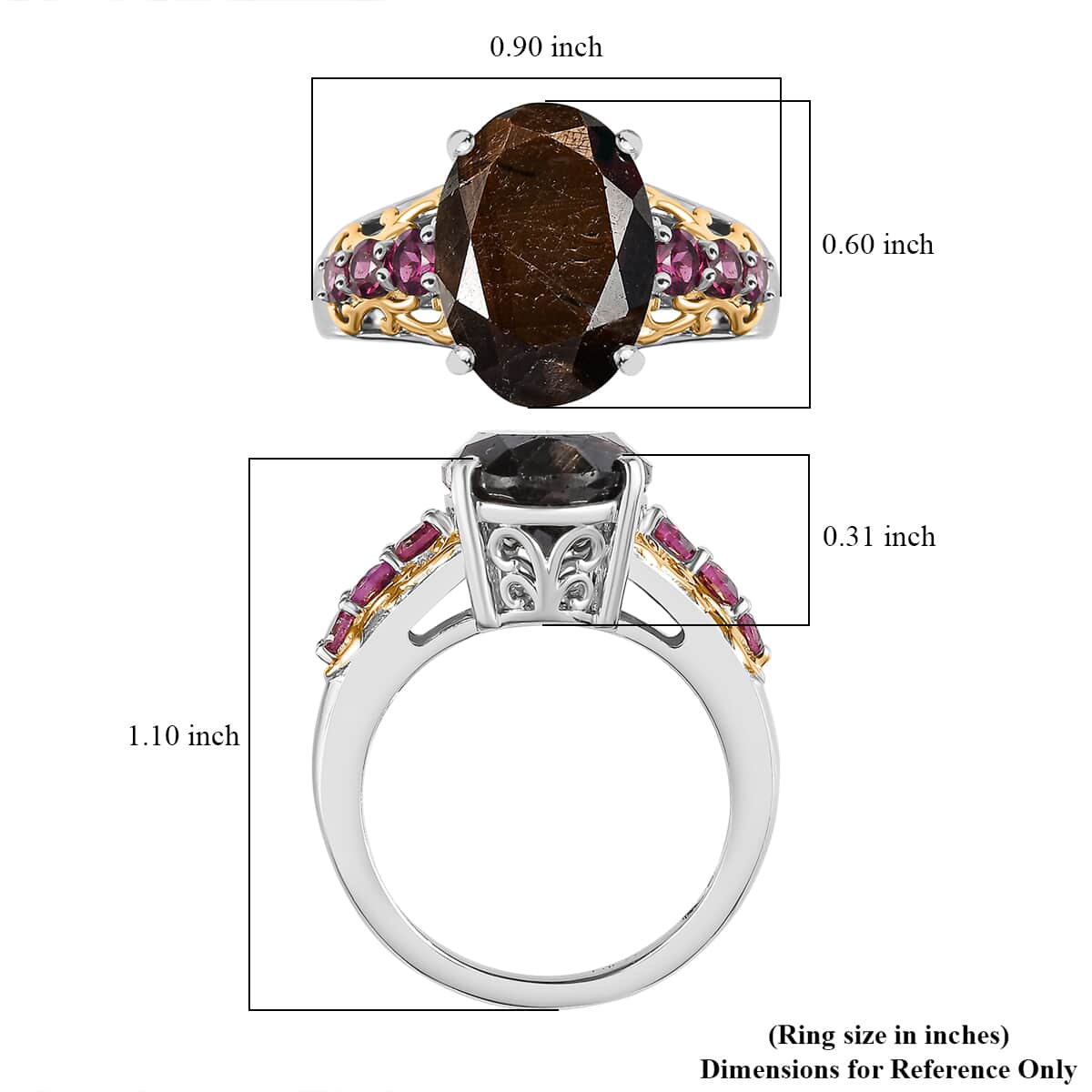 Zawadi Chocolate Sapphire, Orissa Rhodolite Garnet Ring in 18K Vermeil YG and Rhodium Over Sterling Silver (Size 6.0) 9.00 ctw image number 5