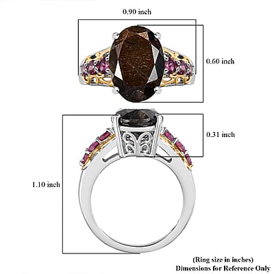Zawadi Chocolate Sapphire and Orissa Rhodolite Garnet Ring in 18K Vermeil YG and Rhodium Over Sterling Silver (Size 6.0) 9.00 ctw