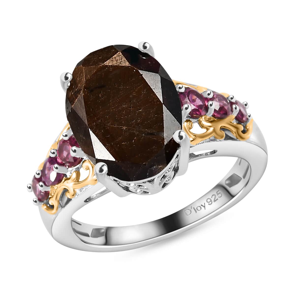 Zawadi Chocolate Sapphire and Orissa Rhodolite Garnet Ring in 18K Vermeil YG and Rhodium Over Sterling Silver (Size 8.0) 9.00 ctw image number 0