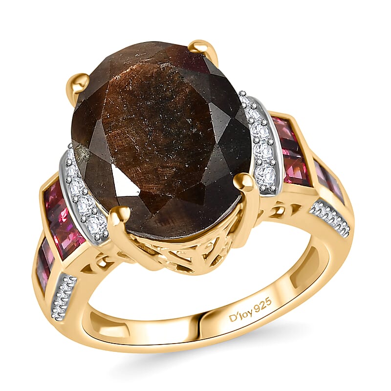 Zawadi Chocolate Sapphire and Multi Gemstone Ring in 18K Vermeil Yellow Gold Over Sterling Silver (Size 6.0) 15.30 ctw