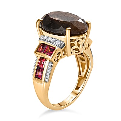 Zawadi Chocolate Sapphire and Multi Gemstone Ring in 18K Vermeil Yellow Gold Over Sterling Silver (Size 6.0) 15.30 ctw