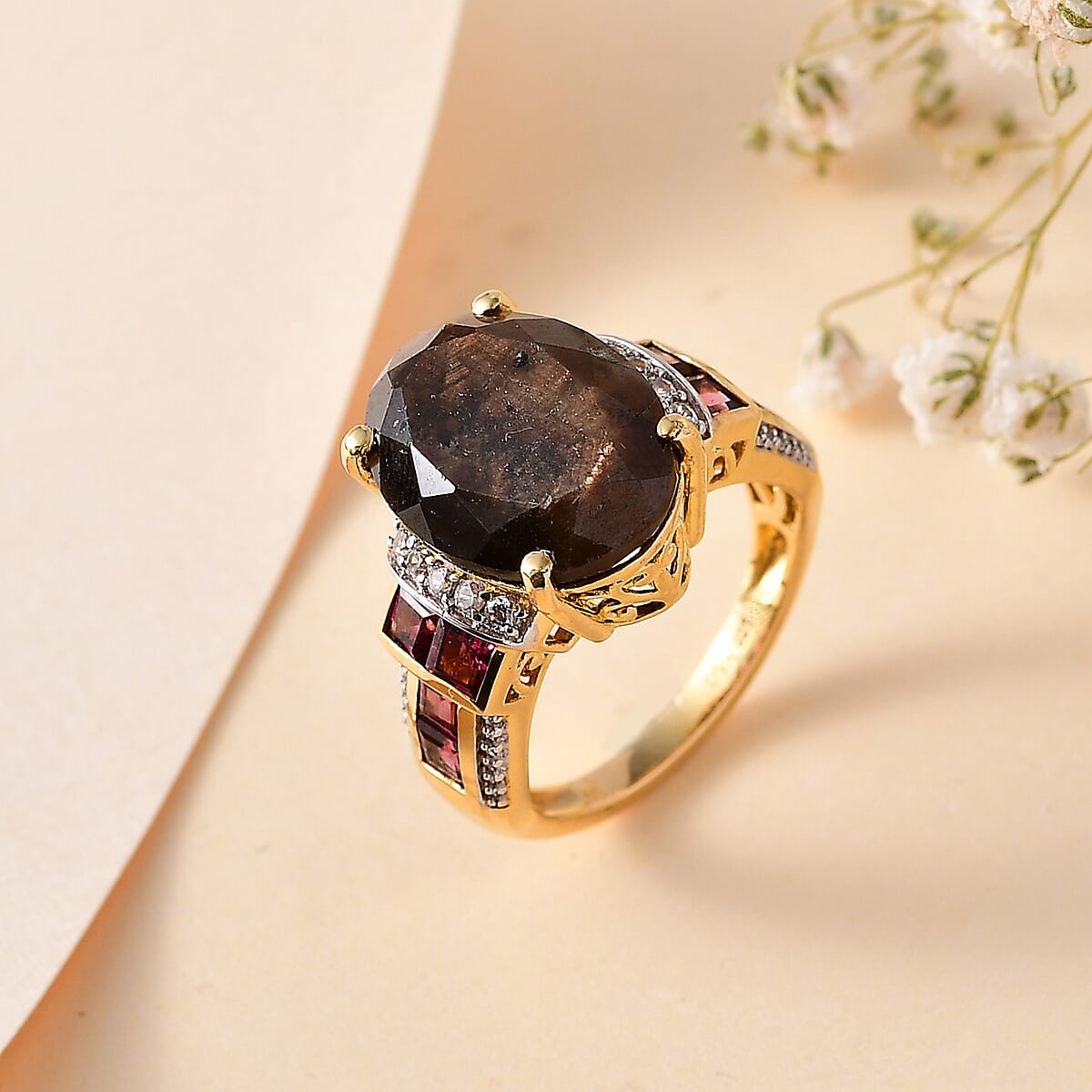D'Joy Zawadi Chocolate Sapphire and Multi Gemstone Ring in 18K Vermeil Yellow Gold Over Sterling Silver (Size 7.0) 15.30 ctw image number 1