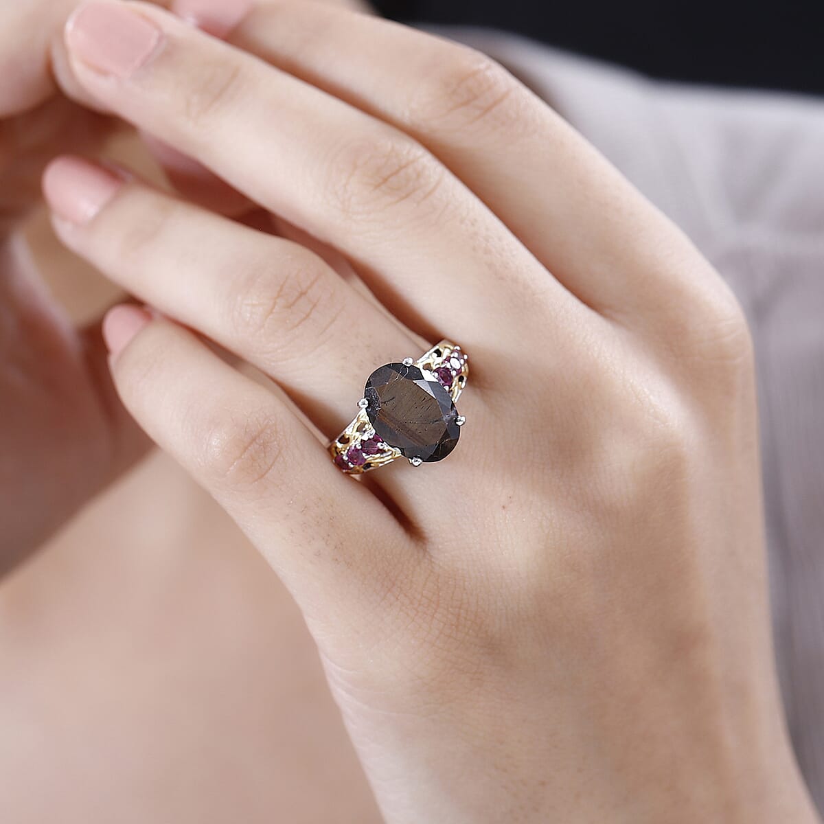 D'Joy Zawadi Chocolate Sapphire and Multi Gemstone Ring in 18K Vermeil Yellow Gold Over Sterling Silver (Size 7.0) 15.30 ctw image number 2