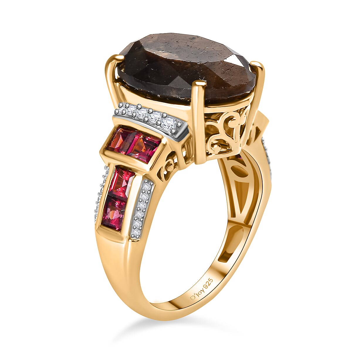 D'Joy Zawadi Chocolate Sapphire and Multi Gemstone Ring in 18K Vermeil Yellow Gold Over Sterling Silver (Size 7.0) 15.30 ctw image number 3